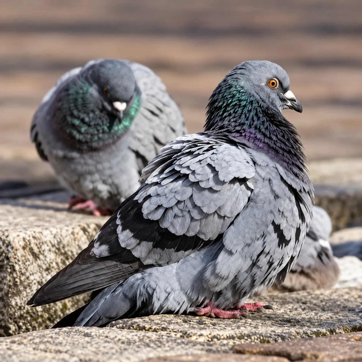 Deux pigeons sur un muret