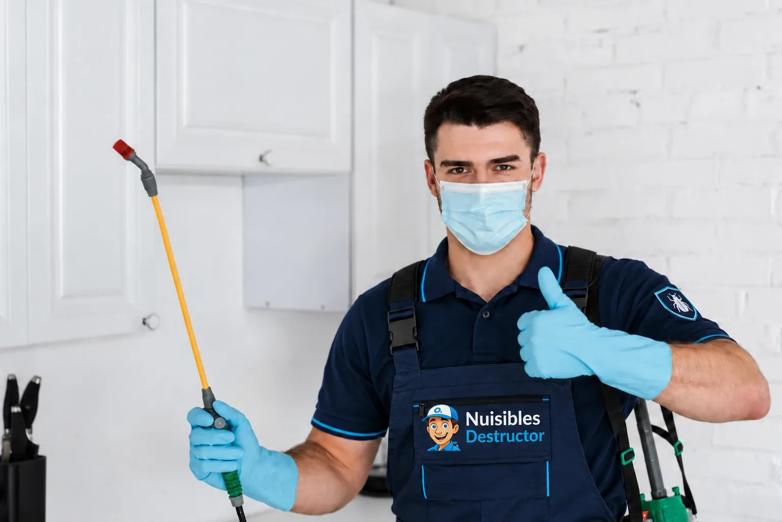 Technicien Nuisibles Destructor avec un pulvérisateur