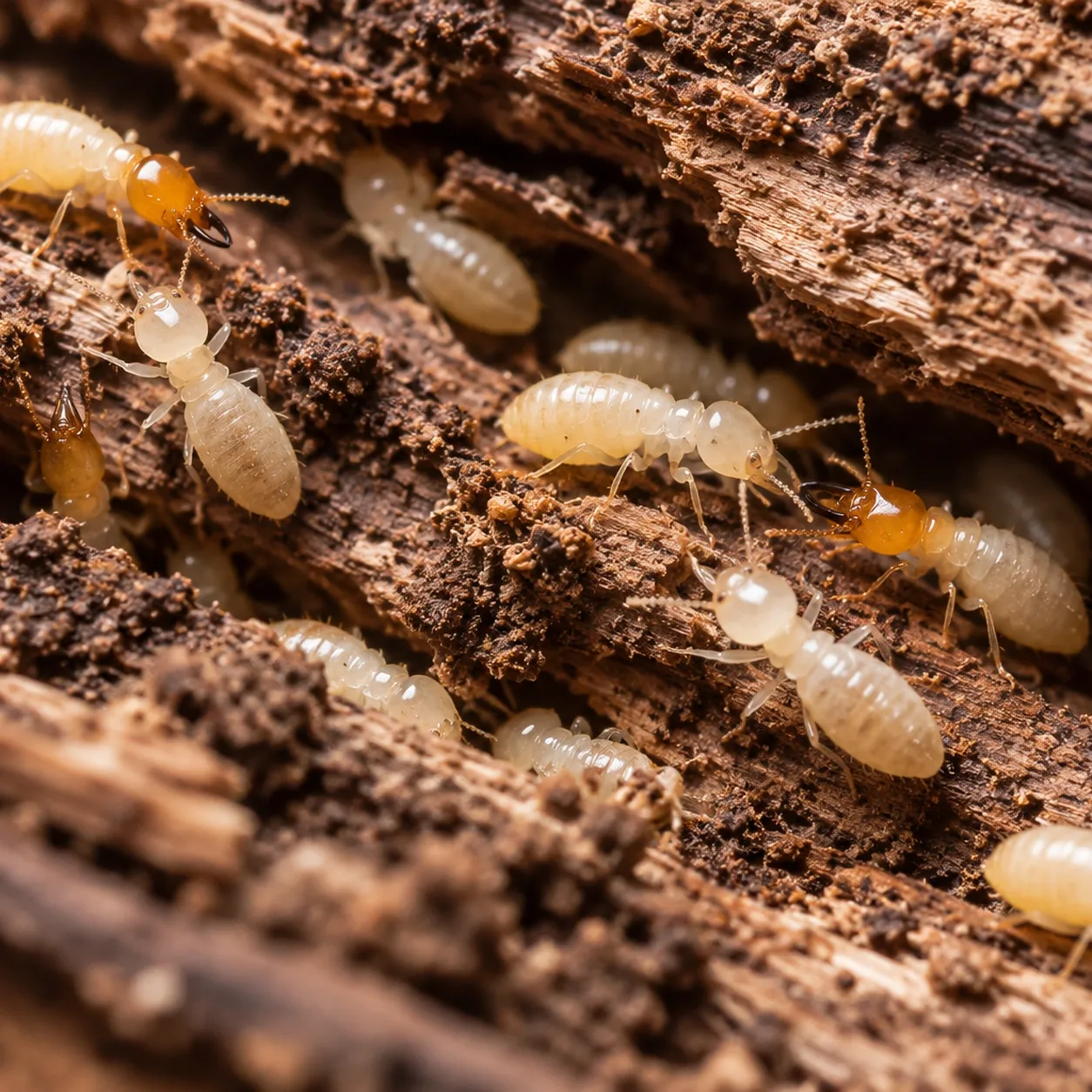 Termites dans du bois endommagé